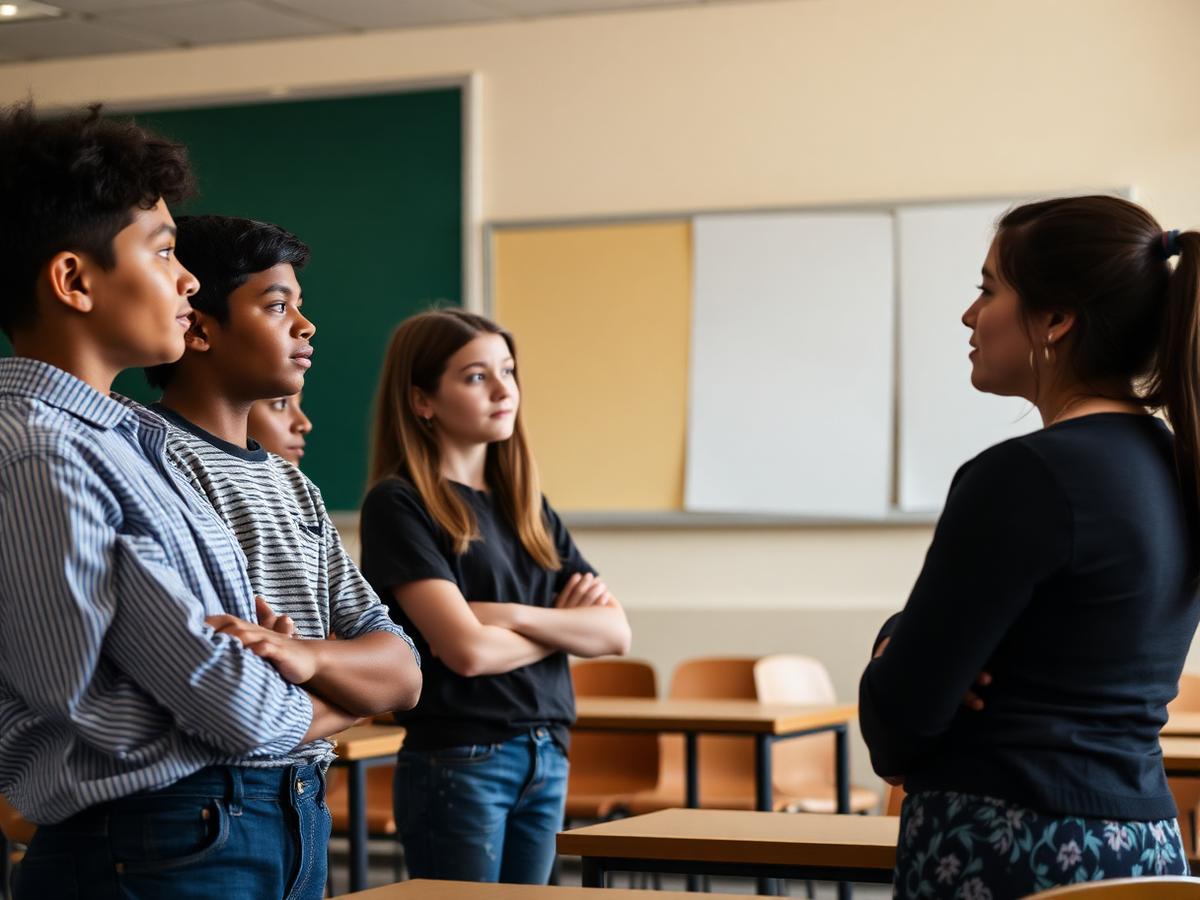 Students practicing debate with a mentor