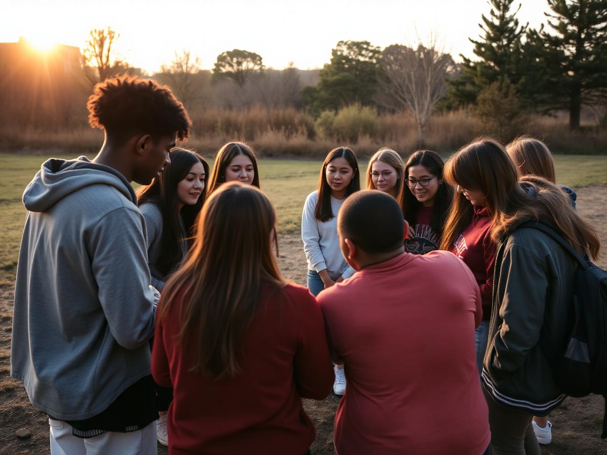 Student volunteers meeting outdoors